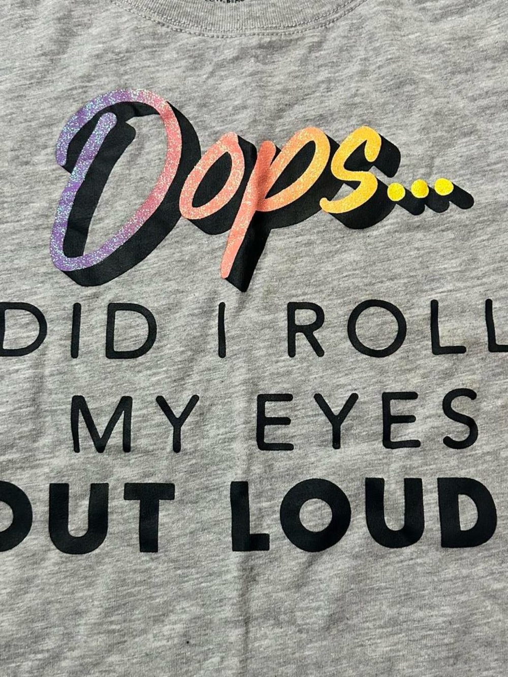 NWT Grey Tee with Multicolor 'Oops' Script - Picture 2 of 2